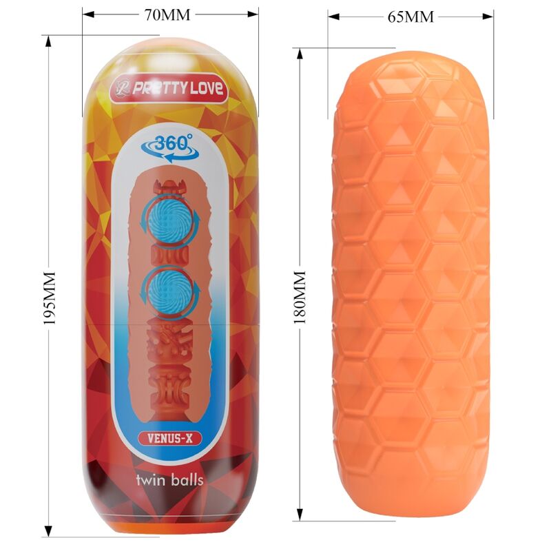 PRETTY LOVE - TWIN BALLS MASTURBADOR MASCULINO NARANJA - Kanerotika SL