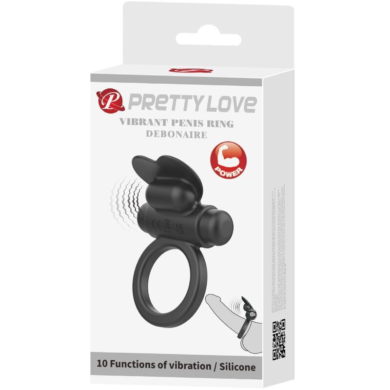PRETTY LOVE - DEBONAIRE ANILLO VIBRADOR CONEJO 10 VIBRACIONES NEGRO - Kanerotika SL