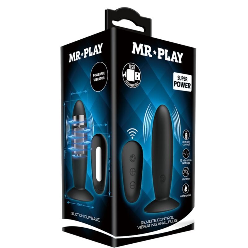 MR PLAY - PLUG ANAL CON VIBRACIÓN NEGRO CONTROL REMOTO - Kanerotika SL