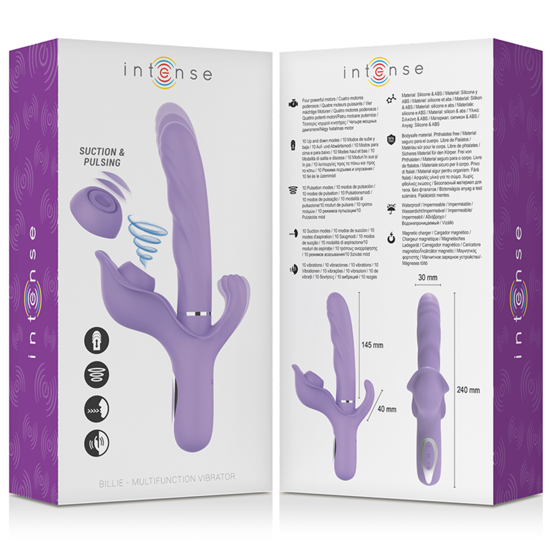 INTENSE - BILLIE VIBRADOR MULTIFUNCIÓN RECARGABLE ONDAS ESTIMULADORAS CON PULSADOR MORADO - Kanerotika SL