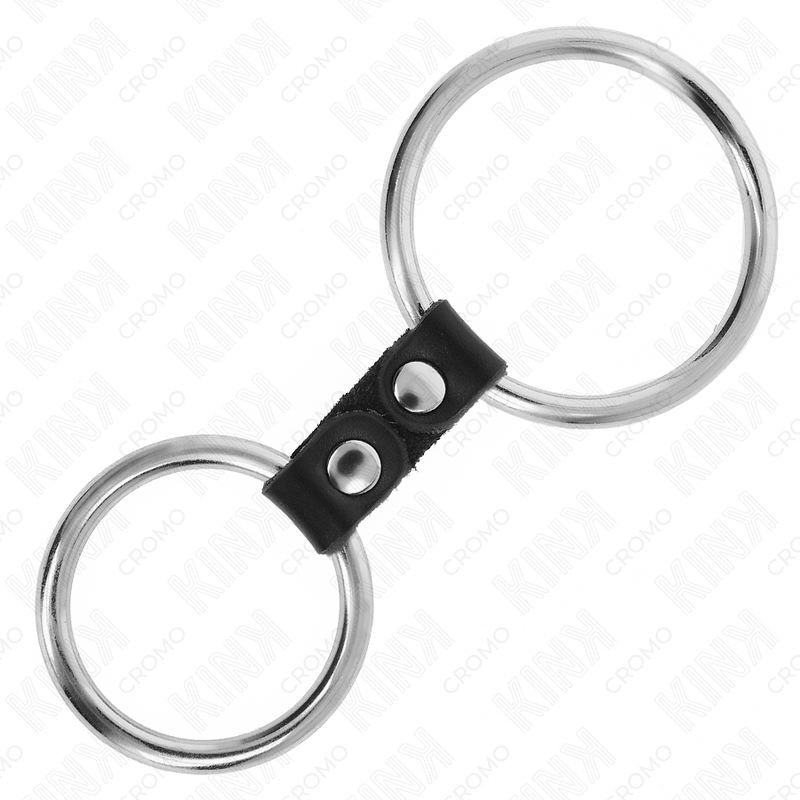 KINK - ANILLO PENE DOBLE METAL 3.7 CM A 5 CM CONECTADOS POR CORREA POLIPIEL MODELO 2 - Kanerotika SL