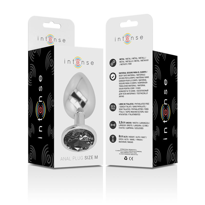 INTENSE - PLUG ANAL METAL ALUMINIO CON CRISTAL NEGRO TALLA M - Kanerotika SL
