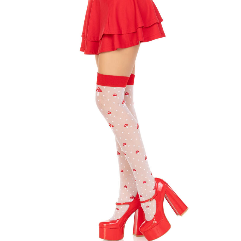 LEG AVENUE - CALCETINES ALTOS CHAMPIÑONES ROJO/BLANCO - Kanerotika SL