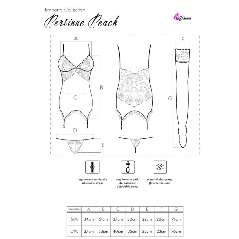 LIVCO CORSETTI FASHION - PERSINNE PEACH SET CORSET + PANTY + MEDIAS S/M - Kanerotika SL