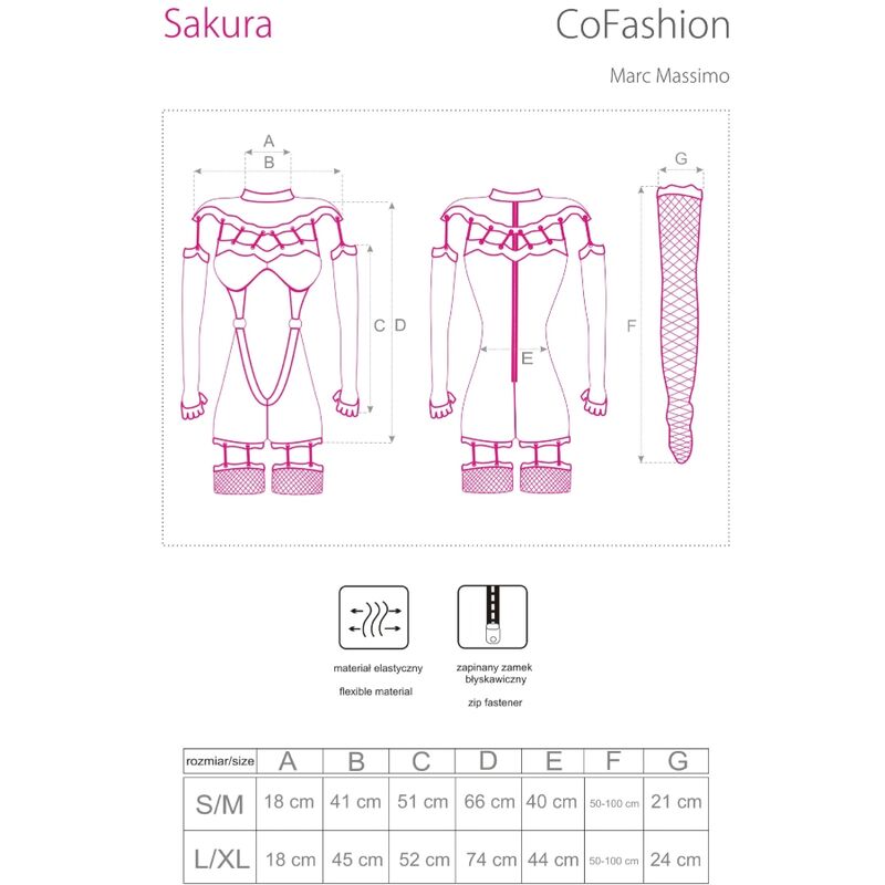 LIVCO CORSETTI FASHION - SAKURA CF 90357 MONO + GUANTES LARGOS + LIGUEROS NEGRO S/M - Kanerotika SL
