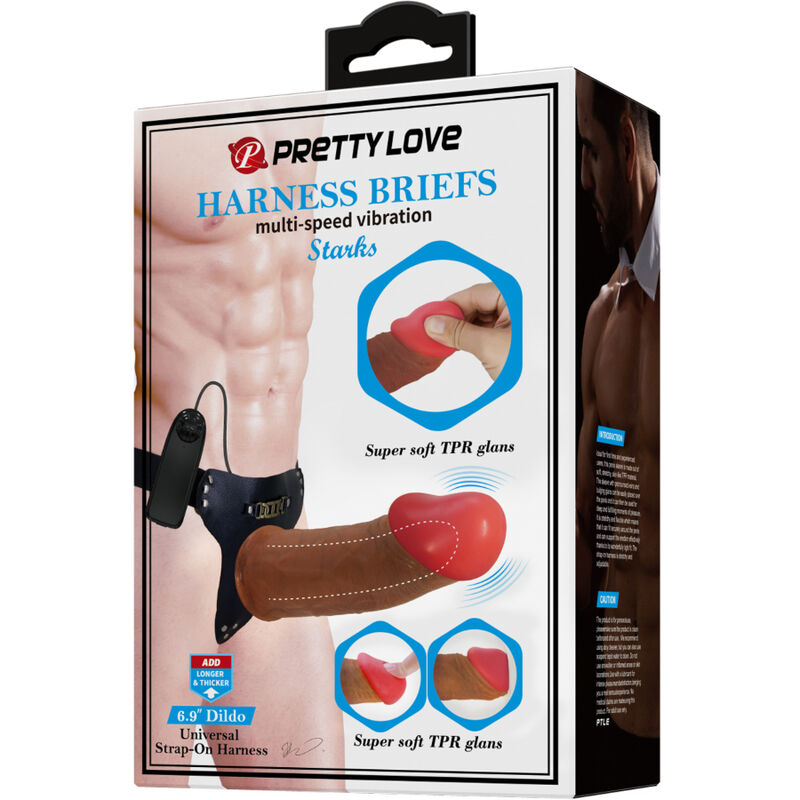 PRETTY LOVE - STARKS HARNESS BRIEFS VIBRACIÓN MULTI-VELOCIDAD DILDO 17,5 CM MULATO - Kanerotika SL