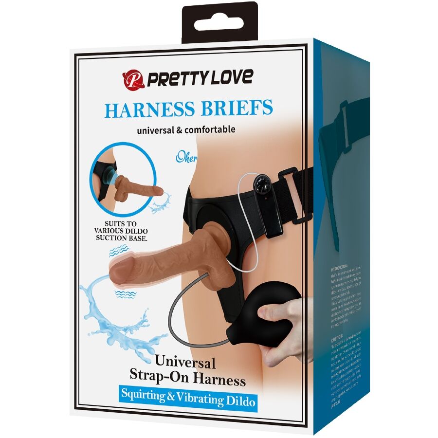 PRETTY LOVE - HARNESS BRIEFS UNIVERSAL CON DILDO VIBRACIÓN Y SQUIRTING 15.5 CM MULATO - Kanerotika SL