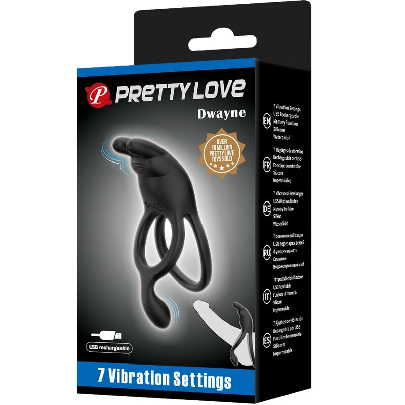 PRETTY LOVE - SETH DOBLE ANILLO VIBRADOR RABBIT 7 VIBRACIONES NEGRO - Kanerotika SL
