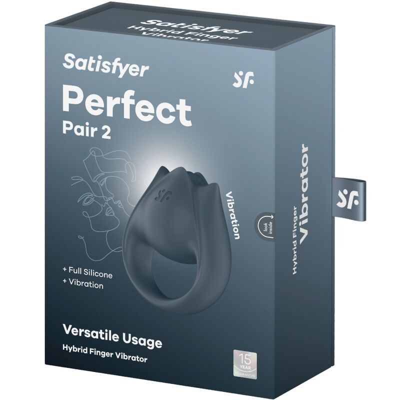 SATISFYER - PERFECT PAIR 2 MULTIVIBRADOR 2 EN 1 ANILLO PARA PENE & ESTIMULADOR DE DEDO GRIS - Kanerotika SL