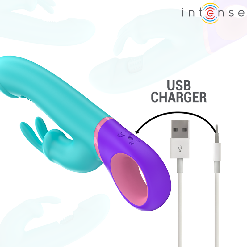 INTENSE - MÓNICA VIBRADOR RABBIT CON ESTIMULADOR ROTATORIO DEL PUNTO G AZUL - Kanerotika SL