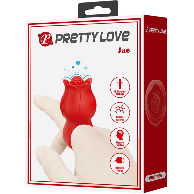 PRETTY LOVE - JAE VIBRADOR DE DEDO FORMA DE ROSA 10 VIBRACIONES ROJO - Kanerotika SL