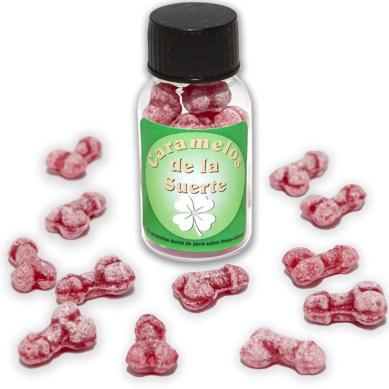 DIABLO PICANTE - 12 CARAMELOS DE LA SUERTE FORMA PENE FRESA/CEREZA - Kanerotika SL