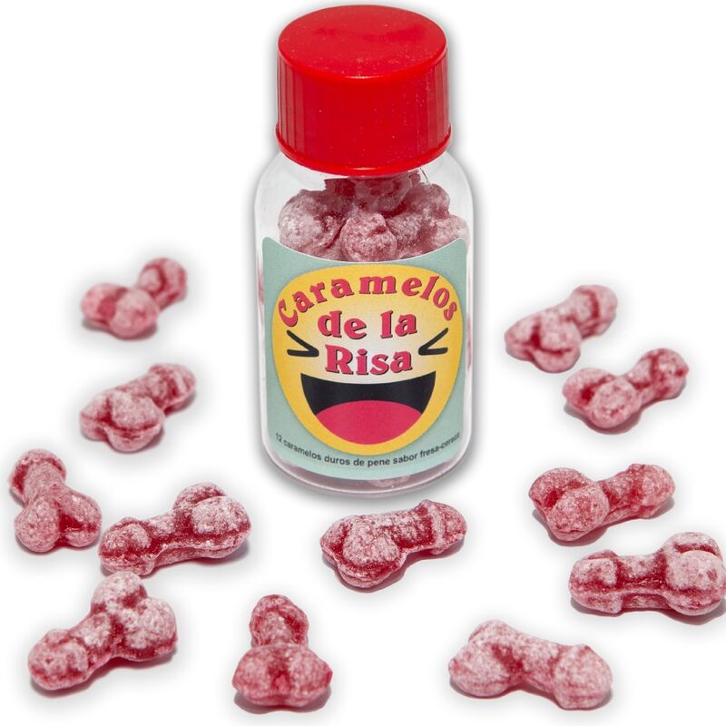 DIABLO PICANTE - 12 CARAMELOS DE LA RISA FORMA PENE FRESA/CEREZA - Kanerotika SL