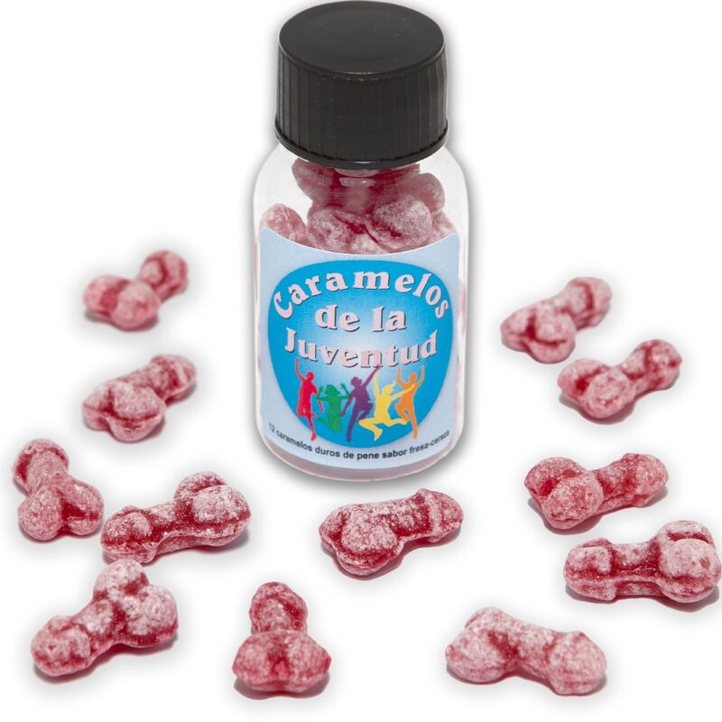 DIABLO PICANTE - 12 CARAMELOS DE LA JUVENTUD FORMA PENE FRESA/CEREZA - Kanerotika SL
