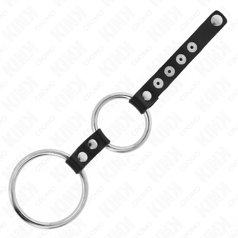KINK - ANILLO PENE METAL DOBLE 3.8 CM A 5 CM CONECTADOS CON CUERO - Kanerotika SL