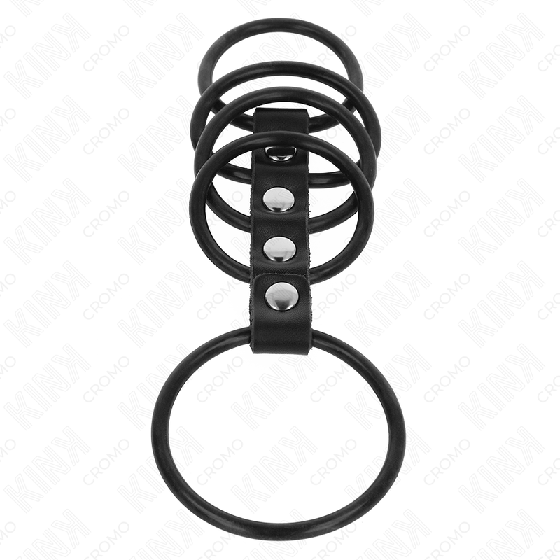 KINK - 5 ANILLOS PENE SILICONA 3.8 CM A 4.8 CM CONECTADOS POR CUERO - Kanerotika SL