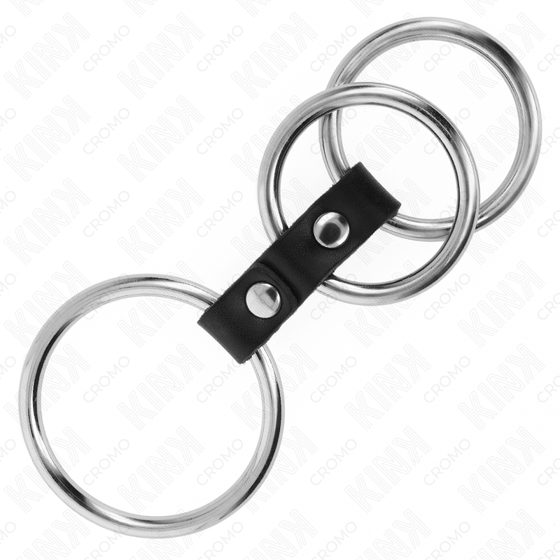 KINK - ANILLO PENE TRIPLE METAL 3.7 CM A 5 CM CONECTADOS CON CUERO - Kanerotika SL