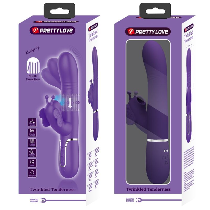 PRETTY LOVE - VIBRADOR RABBIT MULTIFUNCIÓN 4 EN 1 MARIPOSA MORADO - Kanerotika SL