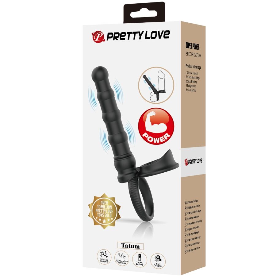 PRETTY LOVE - TATUM ANILLO VIBRADOR PENE CON PLUG 10 VIBRACIONES NEGRO - Kanerotika SL