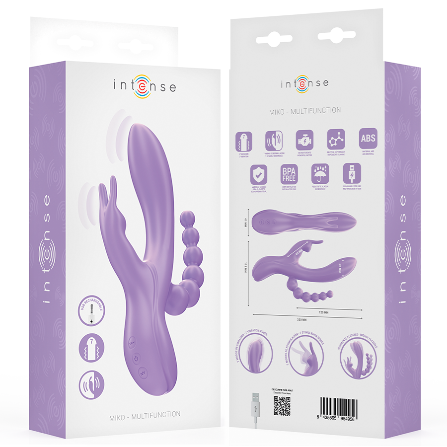 INTENSE - MIKO TRIPLE VIBRADOR RABBIT & ESTIMULADOR & ANAL 7 VIBRACIONES MORADO - Kanerotika SL
