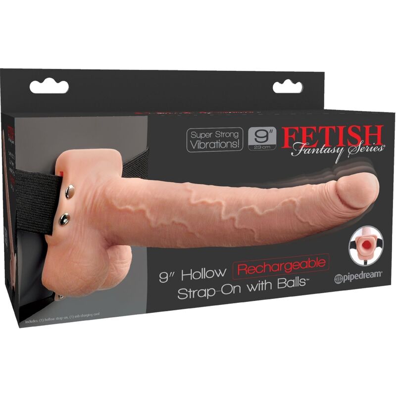 FETISH FANTASY SERIES - ADJUSTABLE HARNESS REALISTIC PENIS WITH BALLS RECHARGEABLE AND VIBRATOR 23 CM - Kanerotika SL