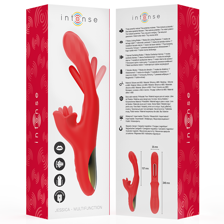 INTENSE - JESSICA MULTIFUNCTION VIBRATOR CLITORIS STIMULATION 24.8 CM RED - Kanerotika SL