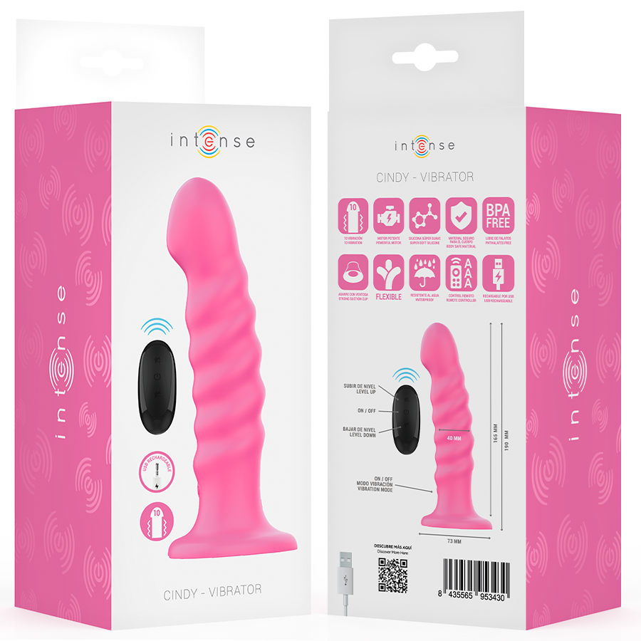 INTENSE - CINDY VIBRATOR SIZE L SPIRAL DESIGN 10 VIBRATIONS PINK REMOTE CONTROL - Kanerotika SL