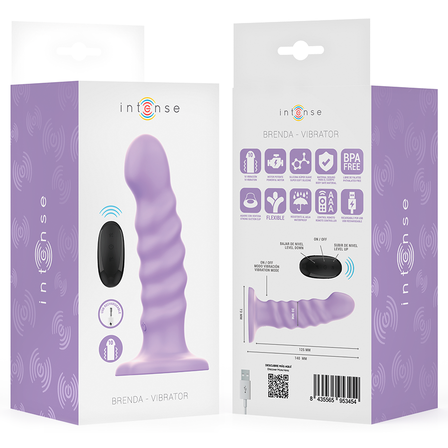 INTENSE - BRENDA VIBRATOR SIZE M SPIRAL DESIGN 10 VIBRATIONS PURPLE REMOTE CONTROL - Kanerotika SL