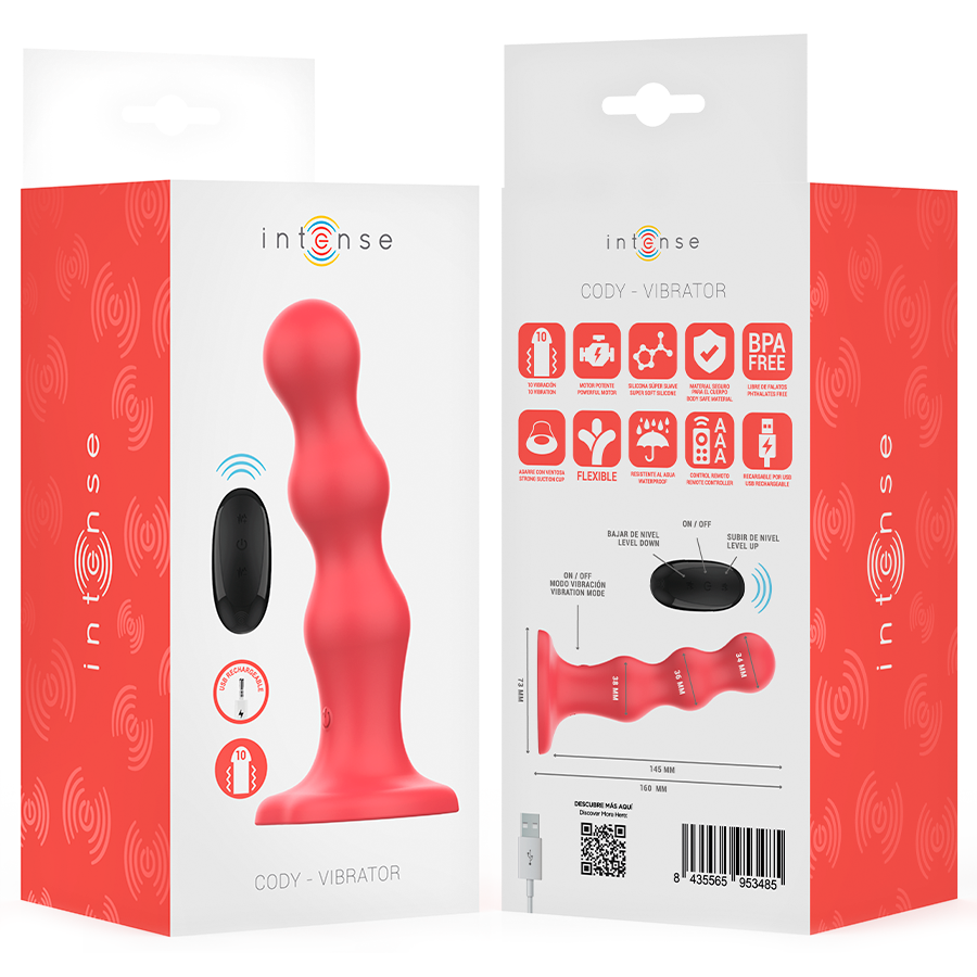 INTENSE - CODY VIBRATOR WITH SUCTION CUP RED REMOTE CONTROL - Kanerotika SL
