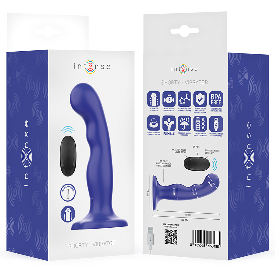 INTENSE - SHORTY VIBRATOR WITH SUCTION CUP BLUE REMOTE CONTROL - Kanerotika SL