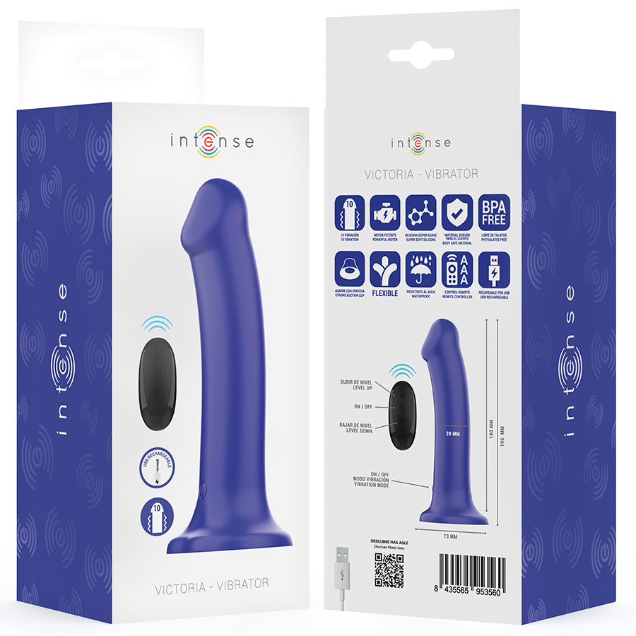 INTENSE - VICTORIA VIBRATOR WITH SUCTION CUP 10 VIBRATIONS DARK BLUE REMOTE CONTROL - Kanerotika SL