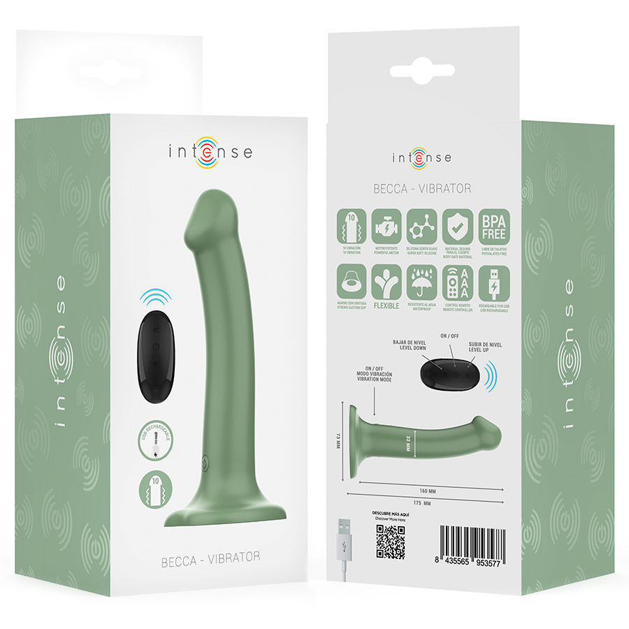 INTENSE - BECCA VIBRATOR WITH SUCTION CUP 10 VIBRATIONS GREEN REMOTE CONTROL - Kanerotika SL