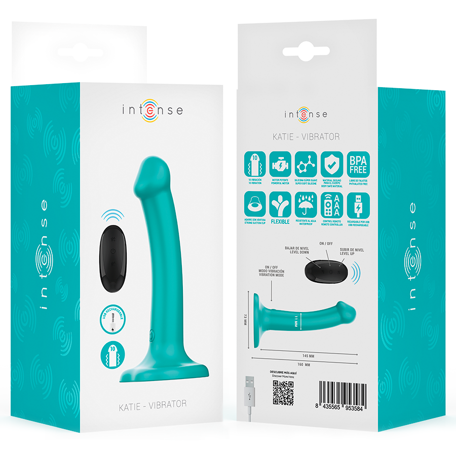 INTENSE - KATIE VIBRATOR WITH SUCTION CUP 10 VIBRATIONS BLUE REMOTE CONTROL - Kanerotika SL