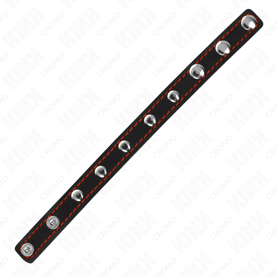 KINK - LEATHER PENIS RING WITH PRESSURE CLOSURE RED LINING 21 X 1.5 CM - Kanerotika SL
