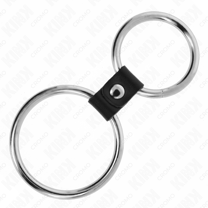 KINK - DOUBLE METAL PENIS RING 3.7 CM TO 5 CM CONNECTED BY LEATHER STRAP MODEL 1 - Kanerotika SL