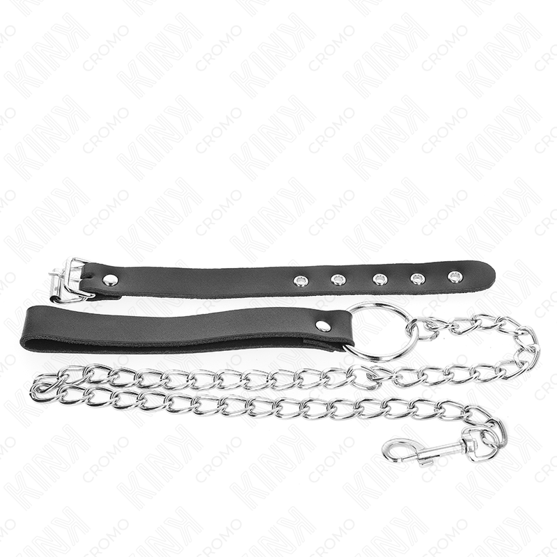 KINK - LEATHER PENIS RING WITH STRAP 21.5 X 2 CM AND METAL CHAIN 60 CM - Kanerotika SL