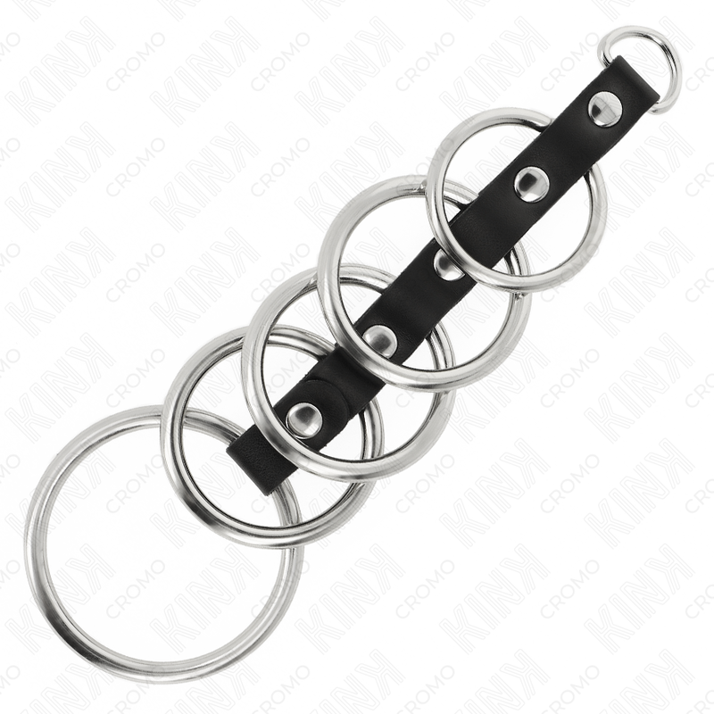 KINK - 5 METAL PENIS RINGS 3.2 CM TO 5 CM CONNECTED BY LEATHER - Kanerotika SL