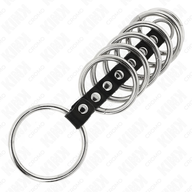 KINK - 7 METAL PENIS RINGS 3.2 CM TO 5 CM CONNECTED BY LEATHER - Kanerotika SL