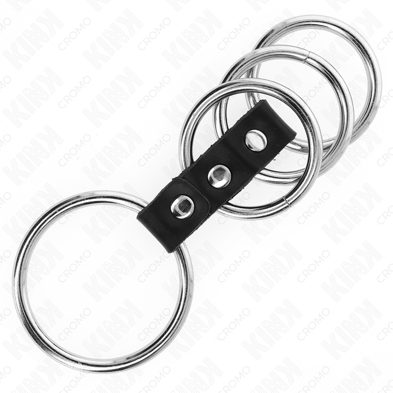 KINK - 4 METAL PENIS RINGS 3.7 CM TO 5 CM CONNECTED BY LEATHER - Kanerotika SL