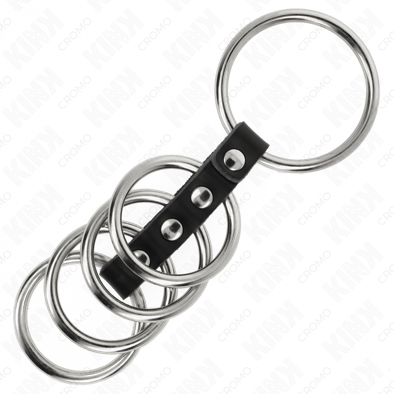KINK - 5 PENIS RINGS 3.7 CM TO 5 CM METAL CONNECTED BY LEATHER - Kanerotika SL