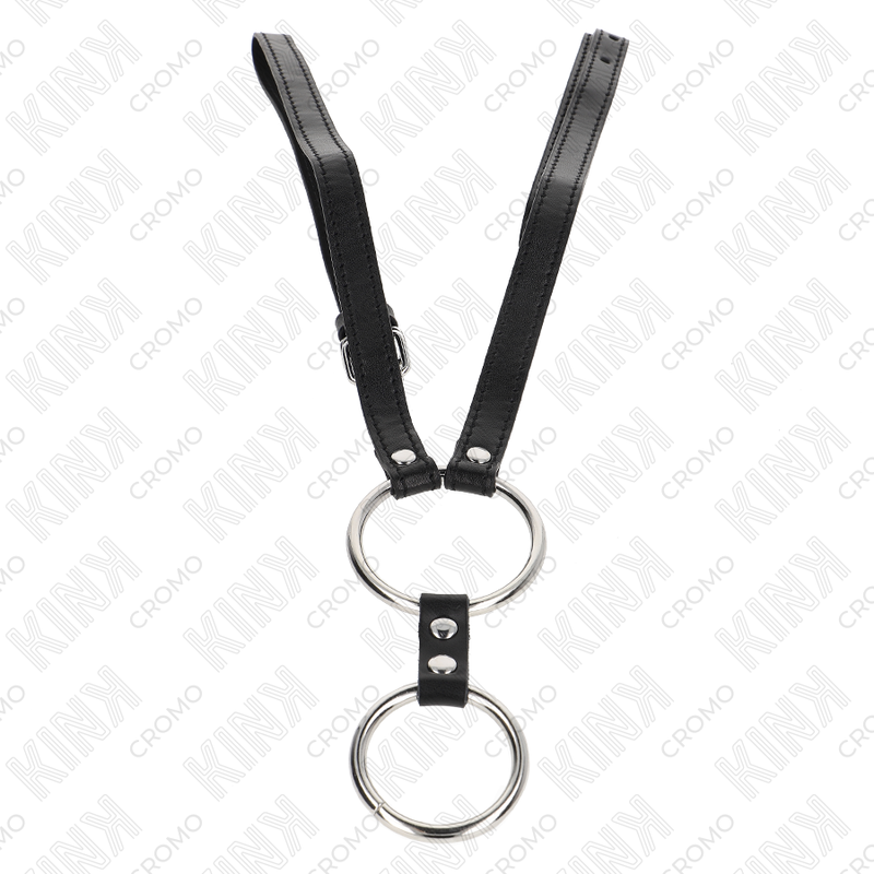 KINK - DOUBLE METAL PENIS RING 3.8 CM TO 5 CM WITH LEATHER BELT 112 CM - Kanerotika SL