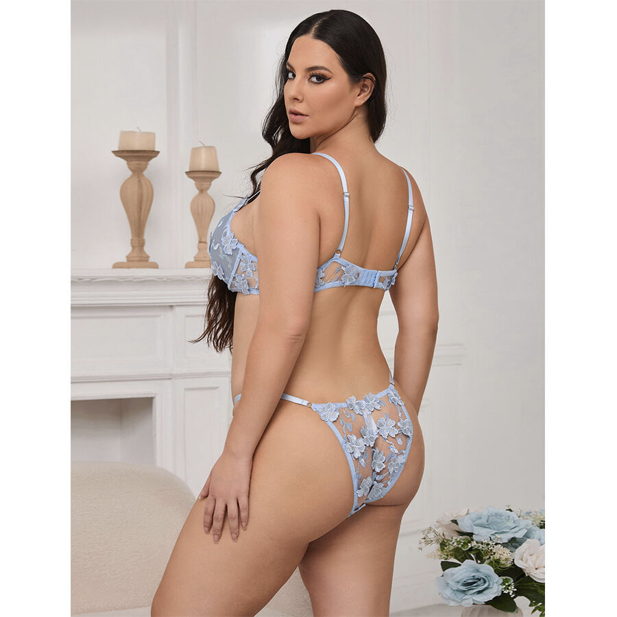 SUBBLIME - 957636 CONJUNTO SUJETADOR Y PANTIES CON BORDADOS DE FLORES CELESTE L/XL - Kanerotika SL
