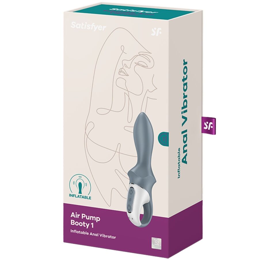 SATISFYER - AIR PUMP BOOTY 1 VIBRADOR INFLABLE ANAL GRIS - Kanerotika SL