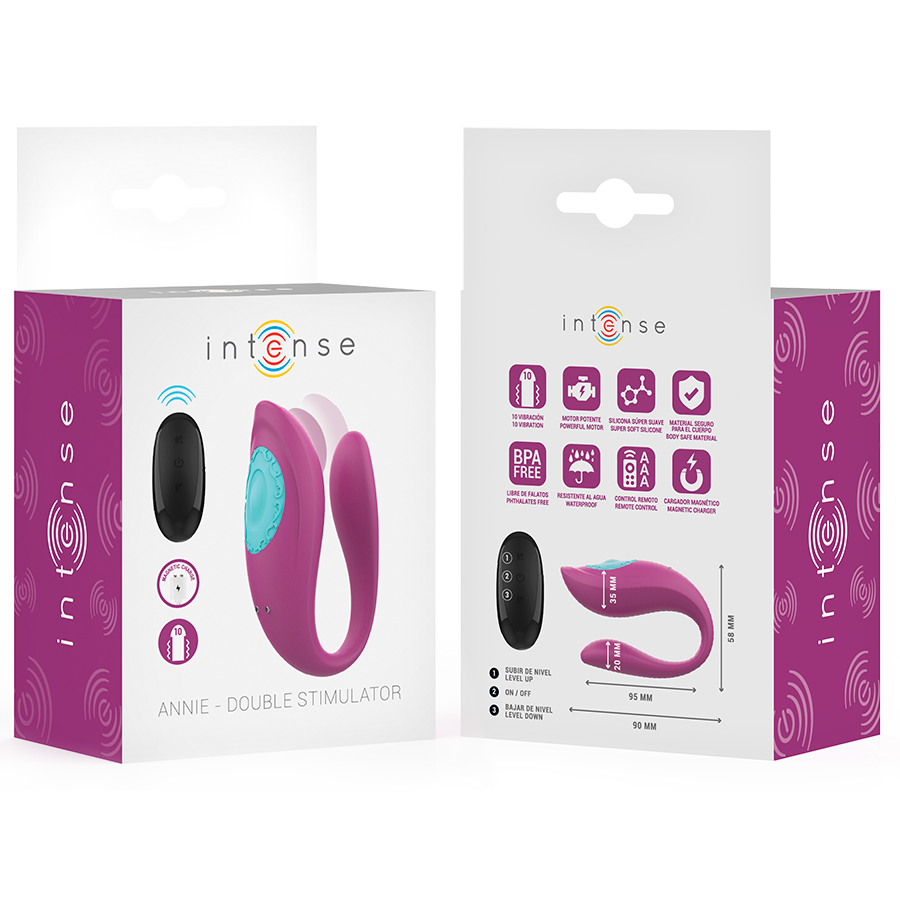 INTENSE - ANNIE ESTIMULADOR & VIBRADOR FORMA DE U MORADO CONTROL REMOTO - Kanerotika SL