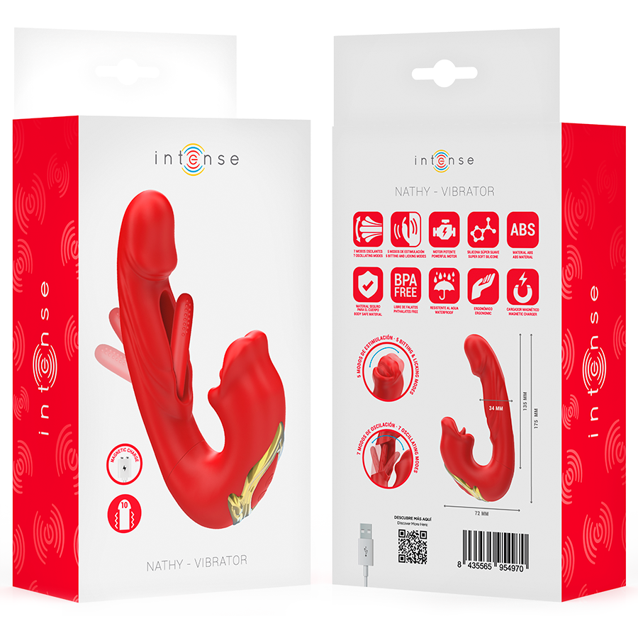 INTENSE - NATHY VIBRADOR DOBLE CON BOCA ESTIMULADORA MULTIFUNCIÓN ROJO - Kanerotika SL