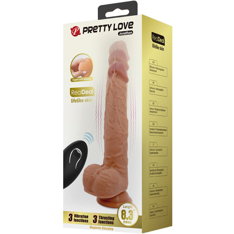 PRETTY LOVE - JONATHAN DILDO SILICONA 3 VIBRACIONES + 3 MEDIDAS INSERCIÓN CONTROL REMOTO 21 CM - Kanerotika SL