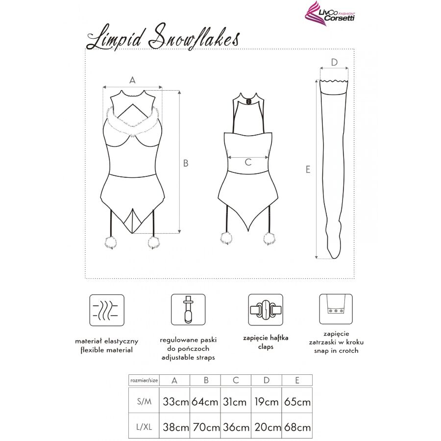 LIVCO CORSETTI FASHION - LIMPID SNOWFLAKES LC 90604 BODY + STOCKINGS + CHRISTMAS HEADBAND S/M - Kanerotika SL