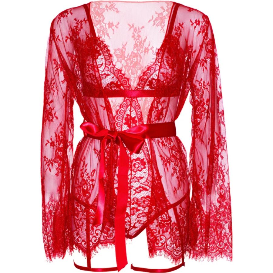 LEG AVENUE - 86123 TEDDY + GARTER ROBE SET RED SIZE M - Kanerotika SL