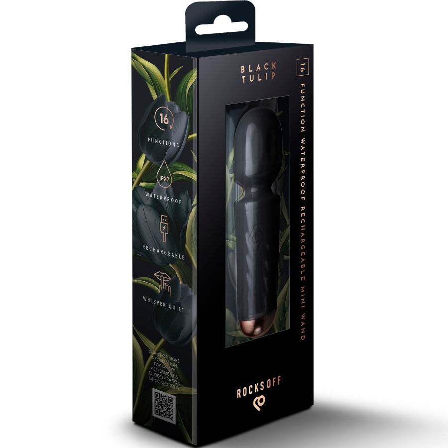 ROCKS-OFF - MINI RECHARGEABLE WAND 16 FUNCTIONS BLACK TULIP - Kanerotika SL
