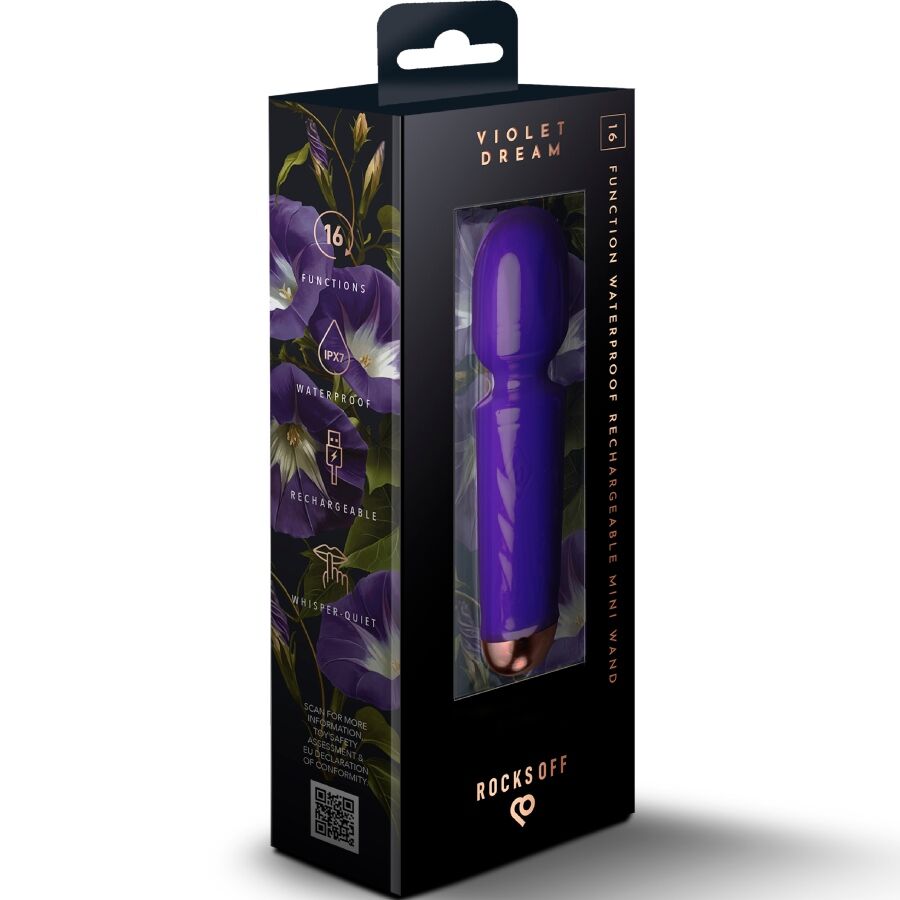 ROCKS-OFF - MINI RECHARGEABLE WAND 16 FUNCTIONS VIOLET DREAM - Kanerotika SL